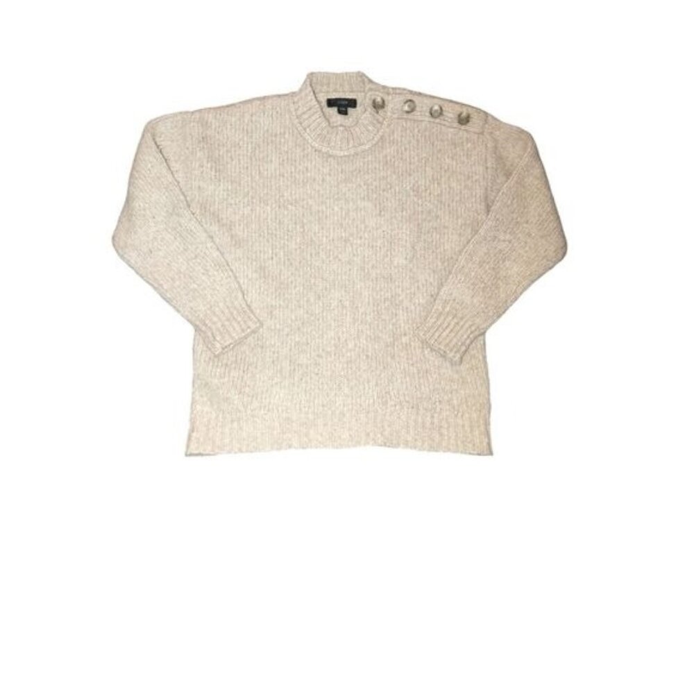 J Crew Womens Beige XXS Wool Blend Button Shoulder Sweater Mock Neck Classic - Picture 1 of 11